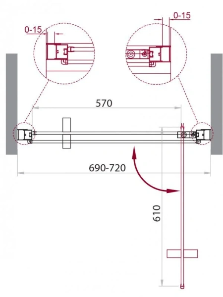 Душевая дверь Belbagno Marmi 70 см стекло прозрачное MARMI-B-1-70-C-Cr (детальная фотография), современные, hi-tech