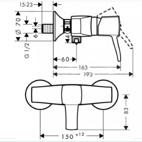 Смеситель для душа Hansgrohe Metropol Classic 313600 однорычажный (детальная фотография), для душа