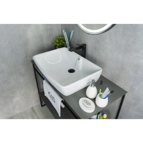 Раковина GID Geometrico N9121 59 см белая 51123 (детальная фотография), накладные (на столешницу)