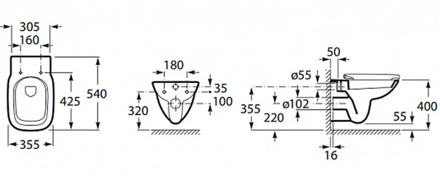 Унитаз подвесной Roca Debba 346997000 горизонтальный выпуск (детальная фотография), современные, hi-tech