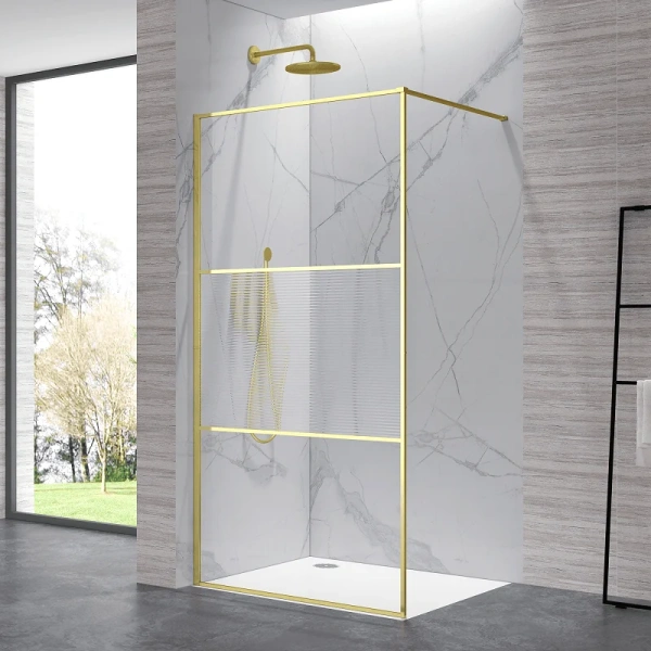 Душевая перегородка RGW Walk In WA-09Gb 90 см профиль золото Brush, стекло рифлено-прозрачное 06100909-226 (детальная фотография)