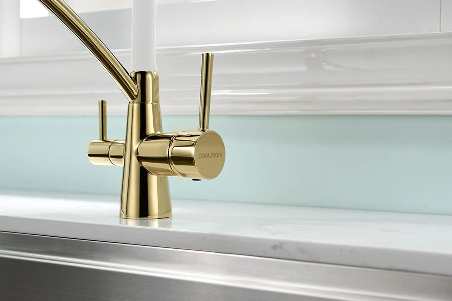 Смеситель для кухни Paulmark Siegen золото с белым Si213111-GW (детальная фотография), современные, hi-tech