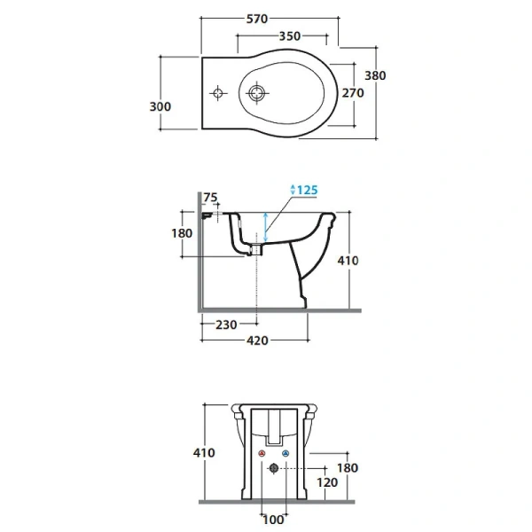Биде напольное Globo Paestum 1 отверстие под смеситель PA026.BI (детальная фотография), классические, ретро