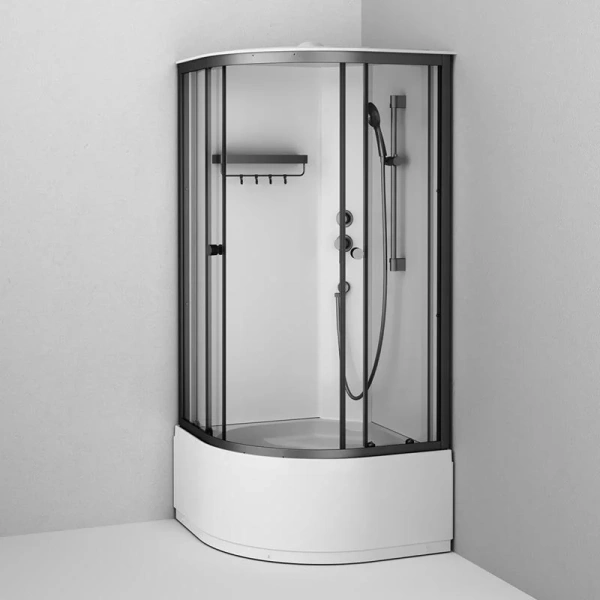 Душевая кабина Am.Pm X-Joy 90x90 см профиль черный стекло прозрачное W94C-401A-090BT (детальная фотография), полукруглые, четверть круга