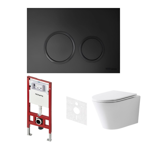 Унитаз с инсталляцией Tece TECEspring панель смыва черная матовая K955104WCK (детальная фотография)