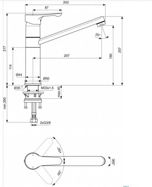 Смеситель для кухни Ideal Standard Alpha матовый черный BC813U4 (детальная фотография), для кухни