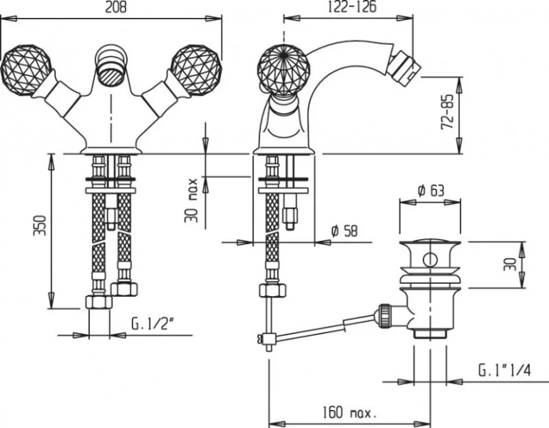 Смеситель для биде Cezares Lord хром LORD-BS1-01 (детальная фотография), классические, ретро