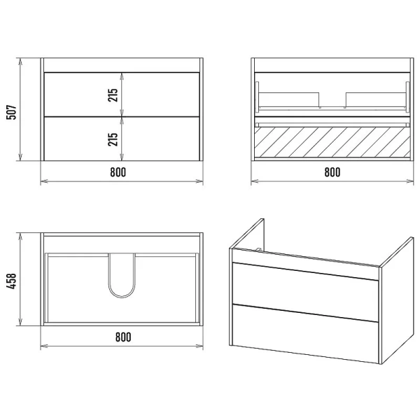 Тумба под раковину подвесная Brevita Monsour 80 см с двумя ящиками MON-09080-0102Я (детальная фотография), по запросу