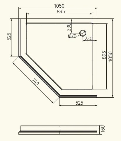 Душевой поддон Migliore 105х105 см декор хром 24586 (детальная фотография), из стекла и композита