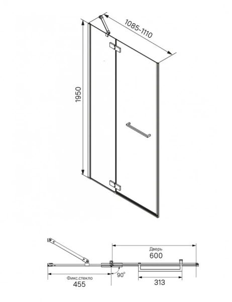 Душевая дверь в нишу IDDIS Slide 110 см распашная SLI6CH1i69 (детальная фотография), современные, hi-tech