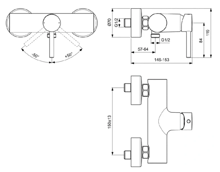 Смеситель для душа Ideal Standard Ceraline матовый черный/хром BC200U4 (детальная фотография), для душа