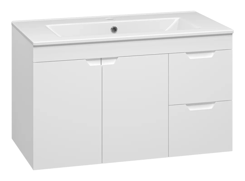 Тумба под раковину подвесная Misty Оптима 90 см белая П-Опт-01090-011П3Я (детальная фотография), современная, hi-tech