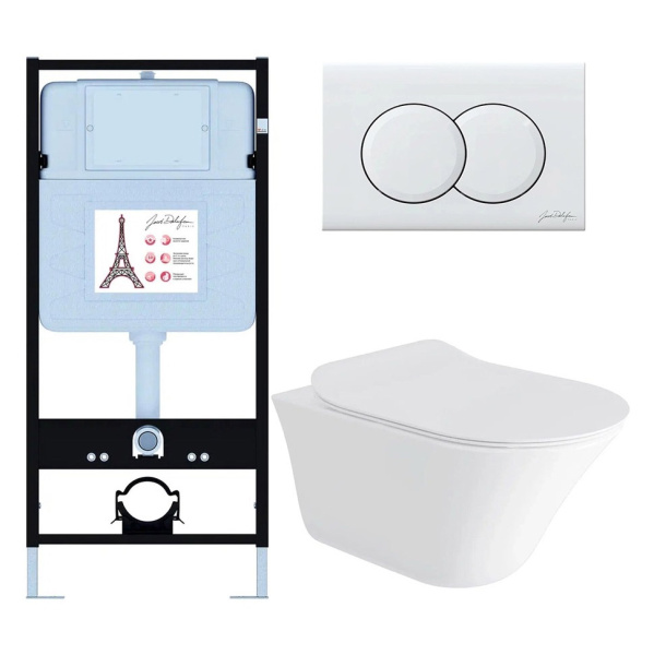 Унитаз с инсталляцией Jacob Delafon Vive клавиша белая глянцевая E28079RU-0 (детальная фотография)