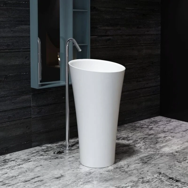 Раковина напольная Montebianco Pisa Cono 50 см белая 11237 (детальная фотография), из камня