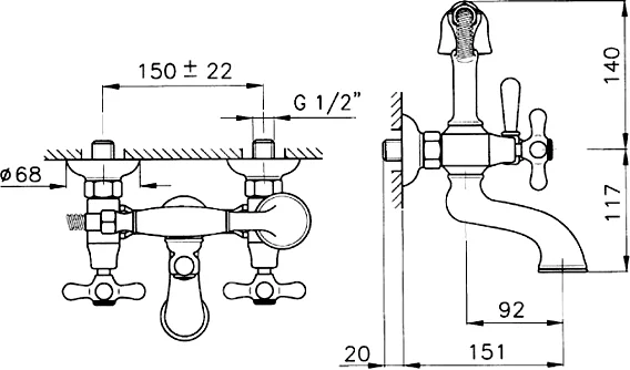 Смеситель для ванны, тусклое золото, Nicolazzi Nuova Brenta 2501GB (детальная фотография), для ванны