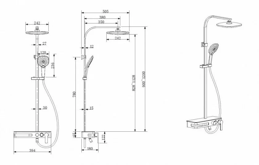 Душевая стойка Bravat Meissen F6277312CP-A-ENG (детальная фотография), современные, hi-tech