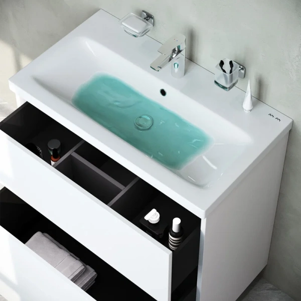 Тумба под раковину напольная Am.Pm Gem 75 см белый глянец M90FSX07522WG32 (детальная фотография), моноблок