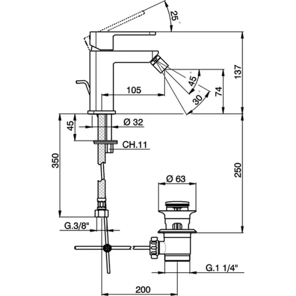 Смеситель для биде Cisal Roadster хром RR00055021 (детальная фотография), для биде