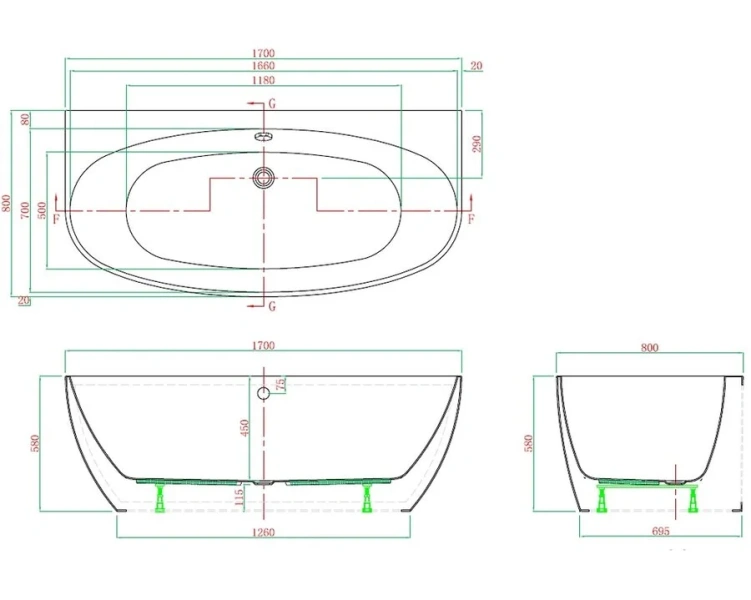 Ванна акриловая Vagnerplast Benin 170×80 см белая KRBV178BEN9X-64 (детальная фотография), без гидромассажа, большие