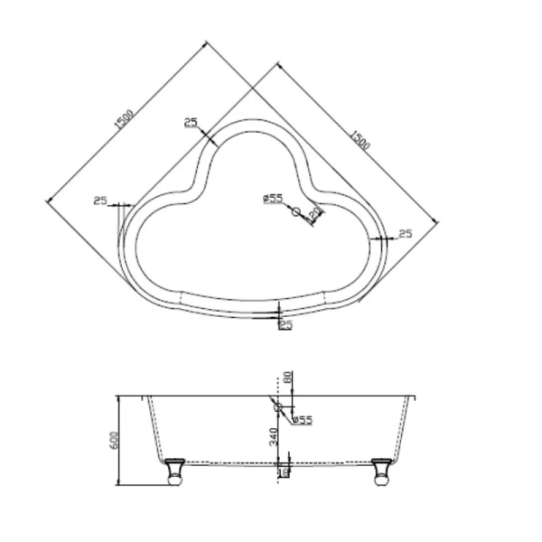 Ванна акриловая BelBagno 150х150 см угловая BB07 (детальная фотография), акриловые