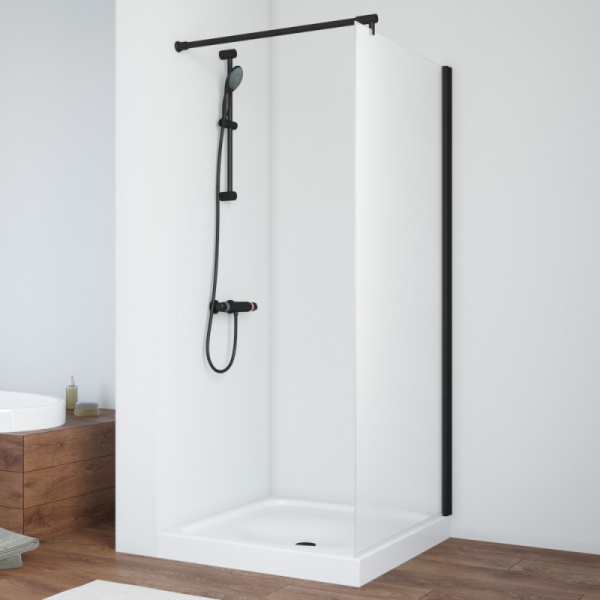 Душевая перегородка профиль черный глянцевый стекло сатин Vegas-glass EAF 96 02Г 10 (детальная фотография)