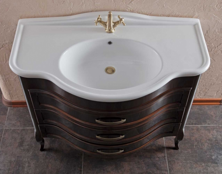 Тумба для раковины, цвет тёмное дерево глянец, фурнитура бронза, La Beaute Joanna BJO102MOK.M.BR (детальная фотография) index_2