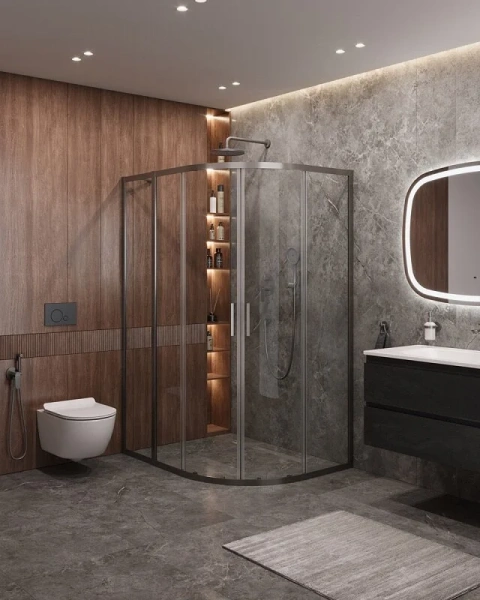 Душевой уголок Cezares Molveno 120х100 см стекло прозрачное профиль оружейная сталь MOLVENO-RH-2-120/100-C-GM-IV (детальная фотография), другие