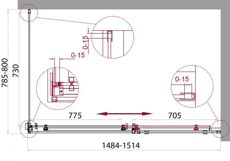 Душевой уголок BelBagno Acqua 150х80 см профиль хром, стекло прозрачное ACQUA-AH-1-150/80-C-Cr (детальная фотография), прямоугольные