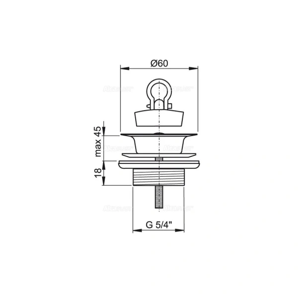 Водослив для умывальника Alcaplast 5/4" цельнометаллический A439 (детальная фотография), в наличии