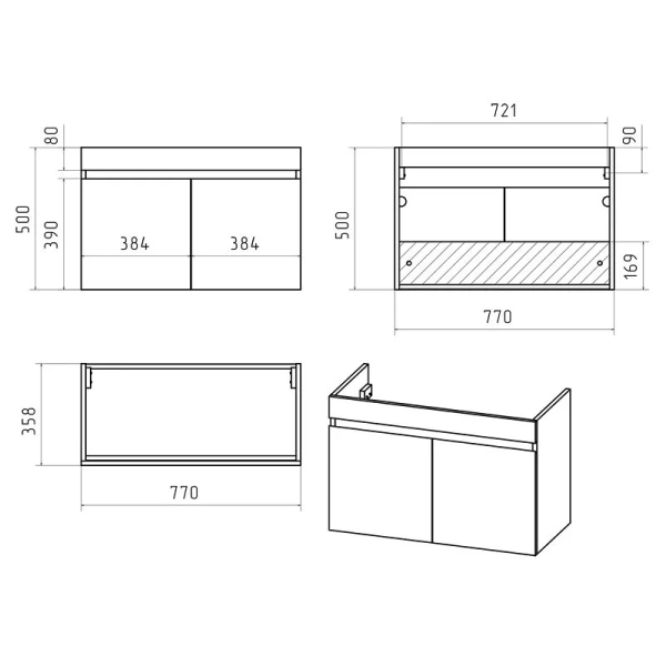 Тумба с раковиной подвесная Misty Ронда 80 см ЛДСП (детальная фотография), в наличии, по запросу