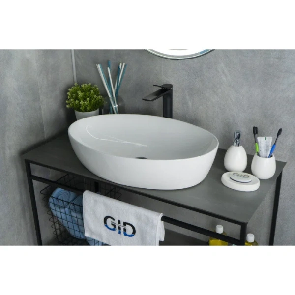 Раковина GID Lago N9433 61 см белая 51148 (детальная фотография), накладные (на столешницу)