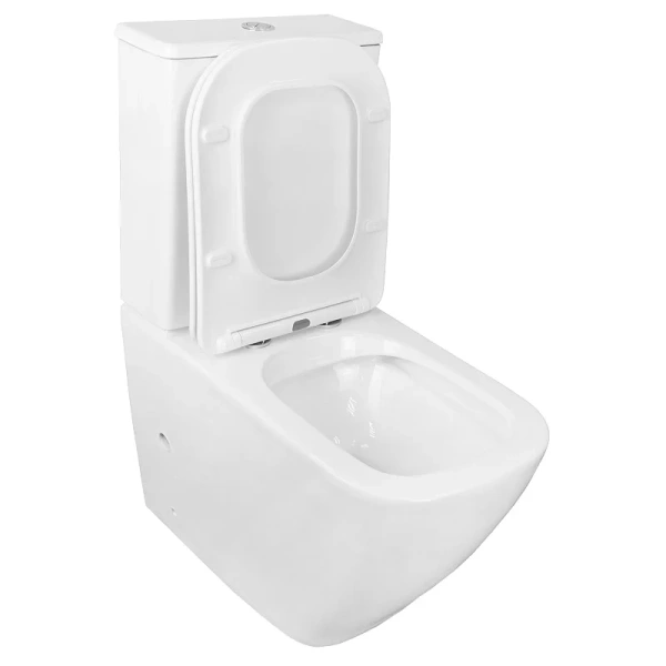 Унитаз компакт Azario Levanto белый AZ-1228A (детальная фотография), безободковые, сиденье с микролифтом , с антивсплеском, компакт, низкие