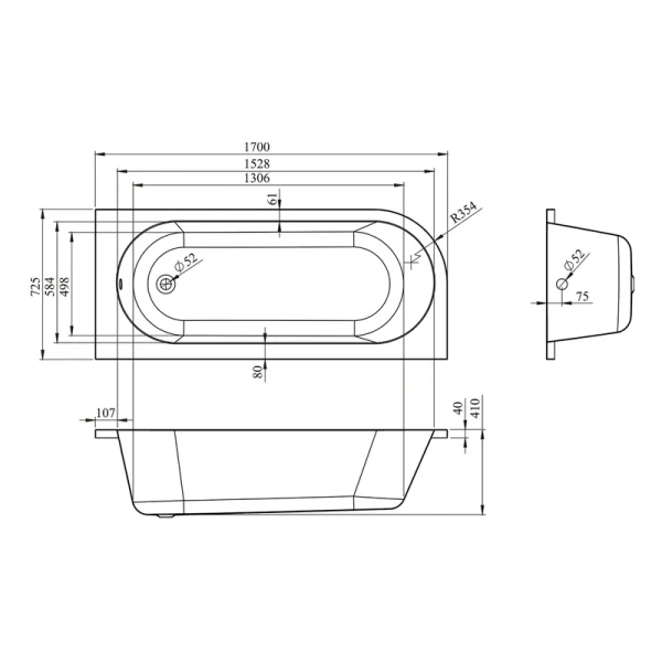 Ванна акриловая Lavinia Boho Art II 170x72.5 см правая 3713170R (детальная фотография), белые