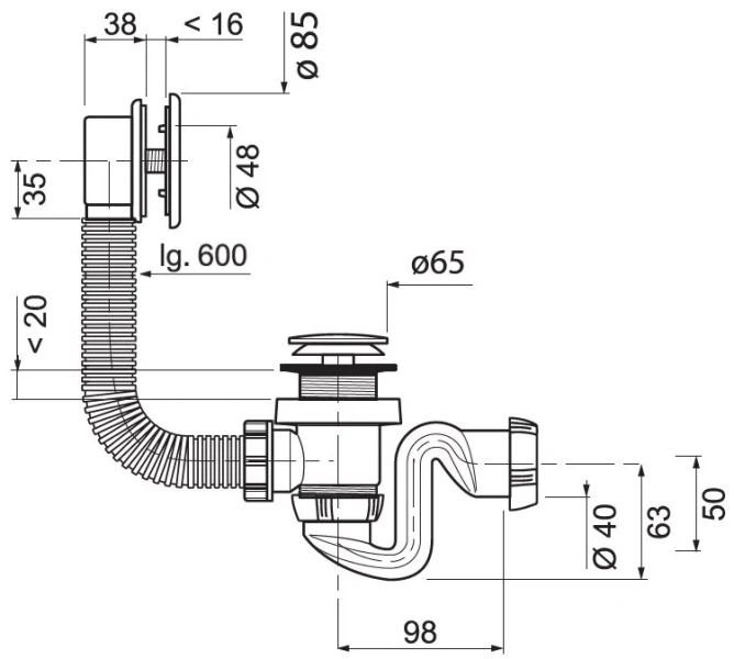 Слив-перелив Cersanit Virgo клик-клак, хром 63087 (детальная фотография), автомат, клик-клак