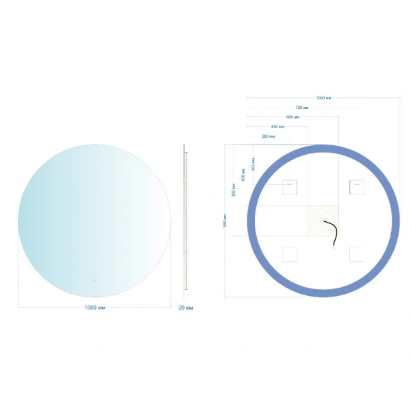 Зеркало с подсветкой Abber Mond 100 см с диммером AG6203SL-1.0 (детальная фотография), современные, hi-tech