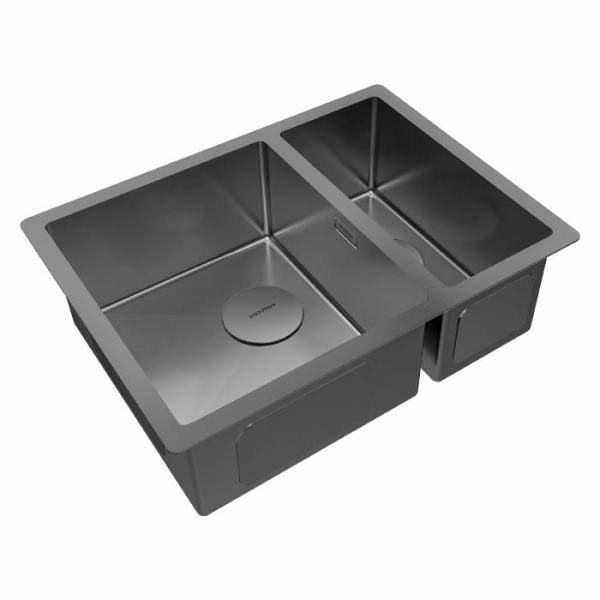 Мойка для кухни Paulmark Next 58 см вороненая сталь PM225844-GM (детальная фотография), врезные, встраиваемые