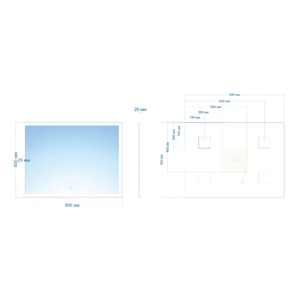 Зеркало с подсветкой Abber See 80 см прямоугольное AG6107S-0.8 (детальная фотография), современные, hi-tech