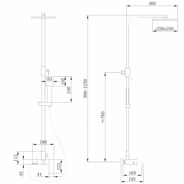 Душевая стойка Abber Wasserfall золото матовое AF8616G (детальная фотография), современные, hi-tech