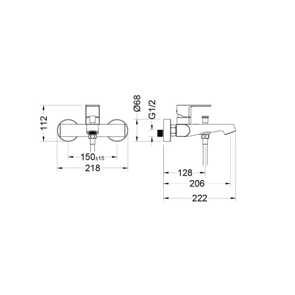 Смеситель для ванны Акватек Оберон черный AQ1240MB (детальная фотография), для ванны