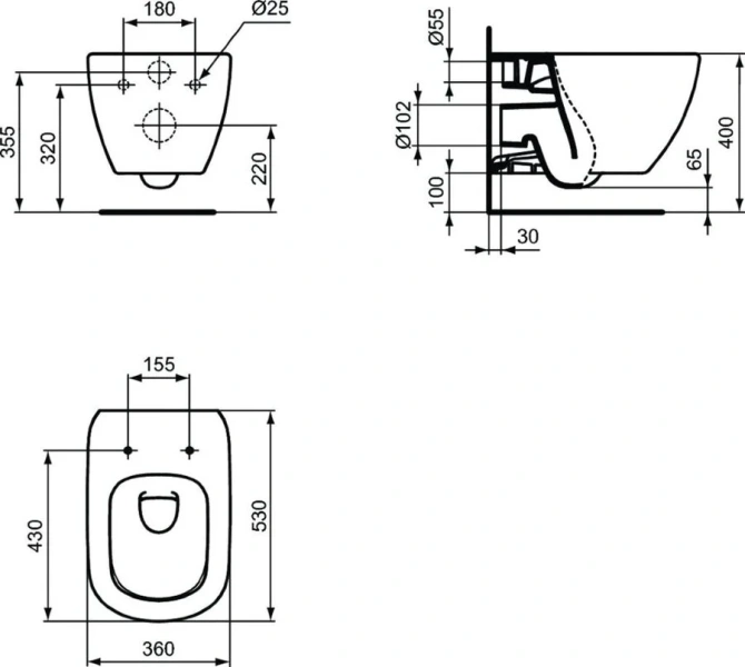 Унитаз подвесной Ideal Standard Tesi белый матовый T0079V1 (детальная фотография), современные, hi-tech