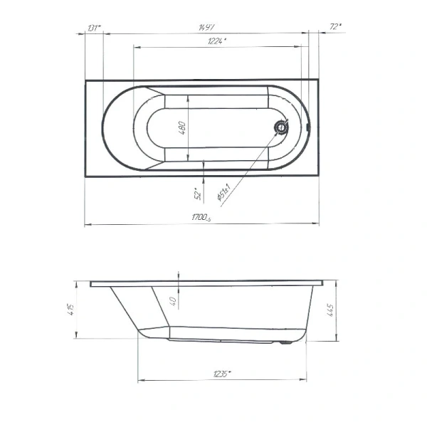 Ванна акриловая 1MarKa Atlas 01атл1770кс2+, 170 x 70 см, цвет белый (детальная фотография), акриловые