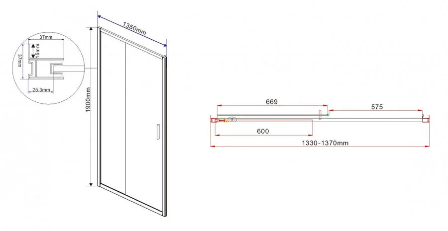 Душевая дверь в нишу Vincea Garda VDS-1G135 см раздвижная (детальная фотография), современные, hi-tech