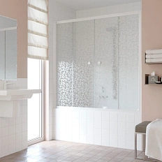 Душевая шторка на ванную профиль белый стекло фея Vegas-glass