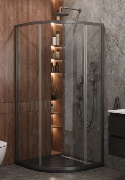Душевой уголок Cezares Molveno 90х90 см стекло прозрачное профиль оружейная сталь MOLVENO-R-1-90-C-GM-IV (детальная фотография)