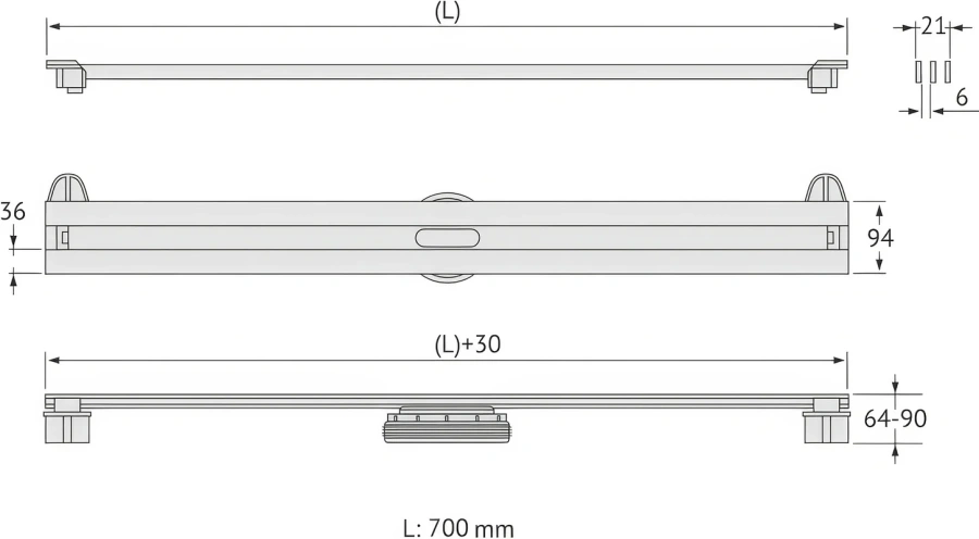 Душевой лоток BERGES Super Slim 70 см хром 091053 (детальная фотография), хром index_1