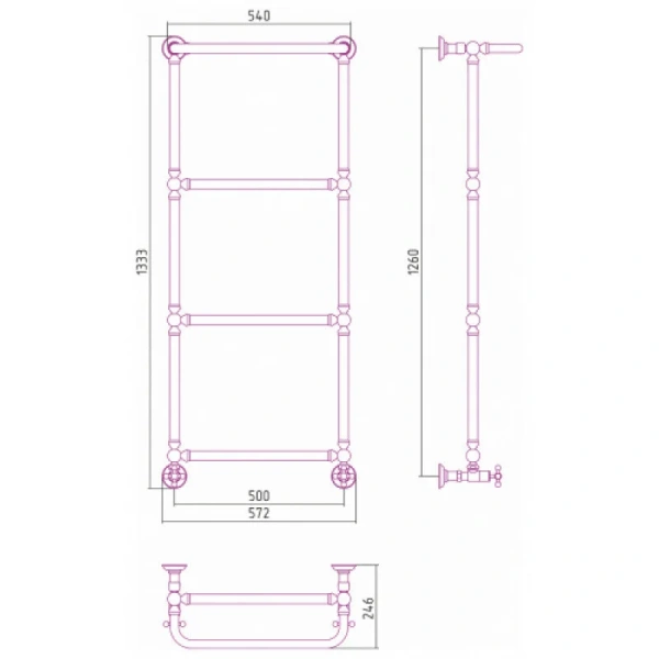 Полотенцесушитель водяной Сунержа Ренессанс 50х126 см белый 12-0281-1250 (детальная фотография), классические, ретро