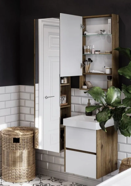 Зеркальный шкаф Акватон Сканди 45 см белый, дуб рустикальный 1A252002SDZ90 (детальная фотография) index_1