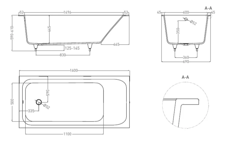 Ванна из искусственного камня Salini Orlando 160x70 см S-Stone белая матовая 102025M (детальная фотография), литьевой мрамор