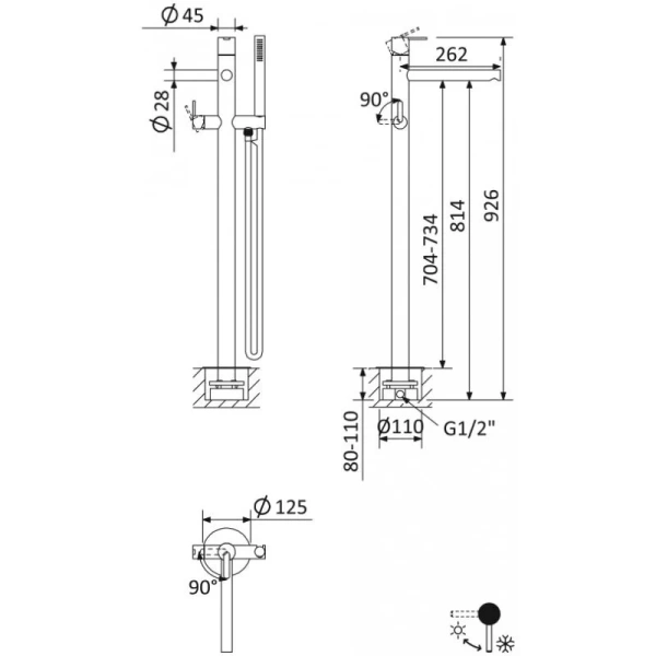 Смеситель для ванны Cezares Leaf хром LEAF-VDP-01 (детальная фотография), для ванны