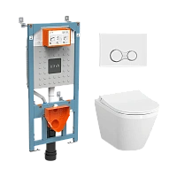 Унитаз с инсталляцией VitrA Integra Round клавиша глянцевый хром